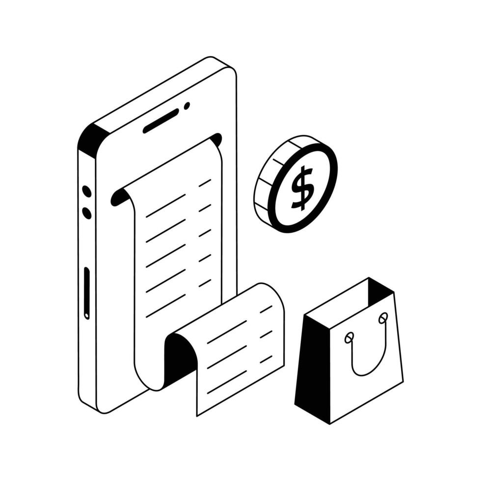 Get a sight of this latest isometric outline icon of online shopping invoice. vector