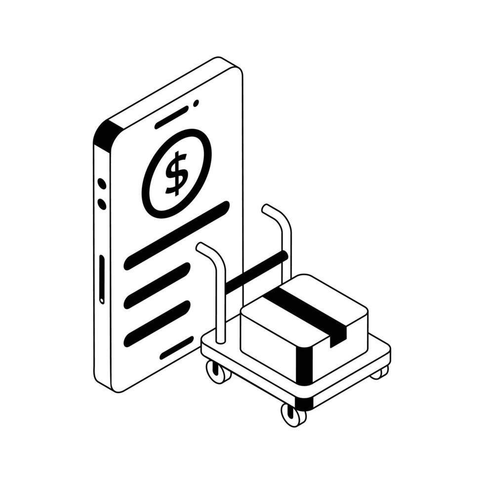 Well crafted premium isometric outline icon of buy online service. vector