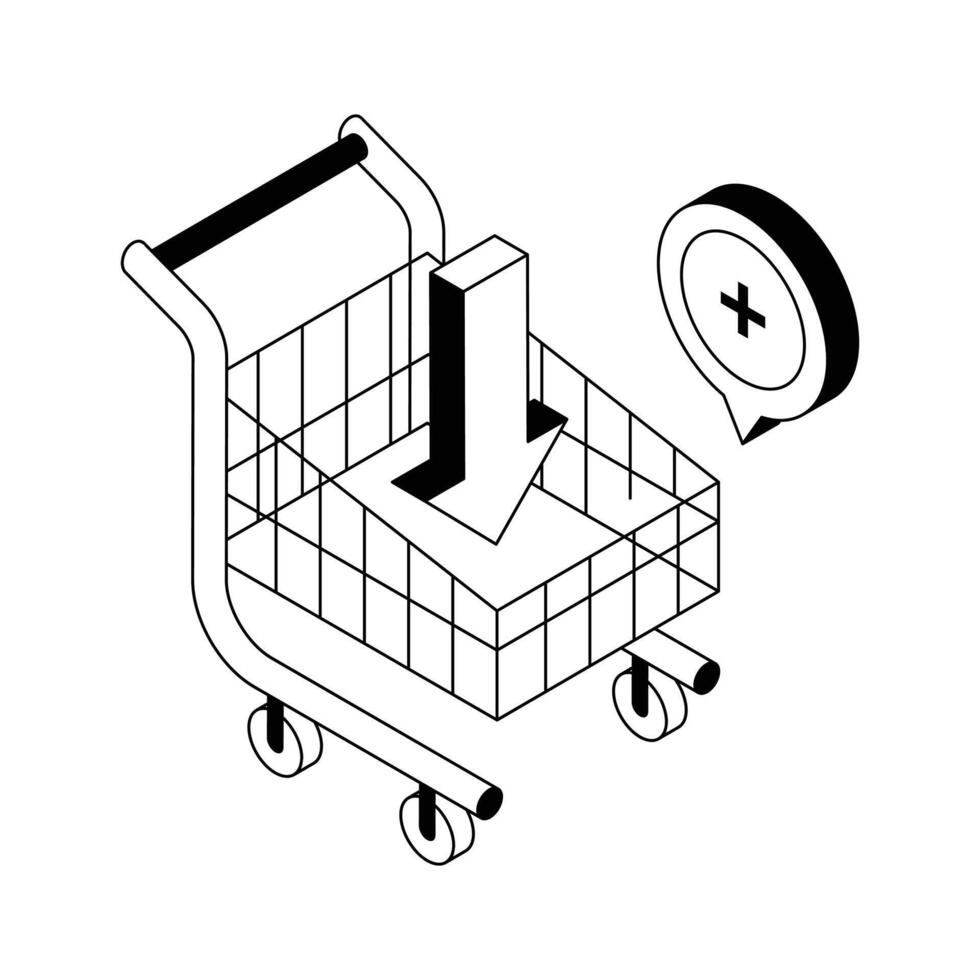 An icon of add to cart designed in isometric style. vector