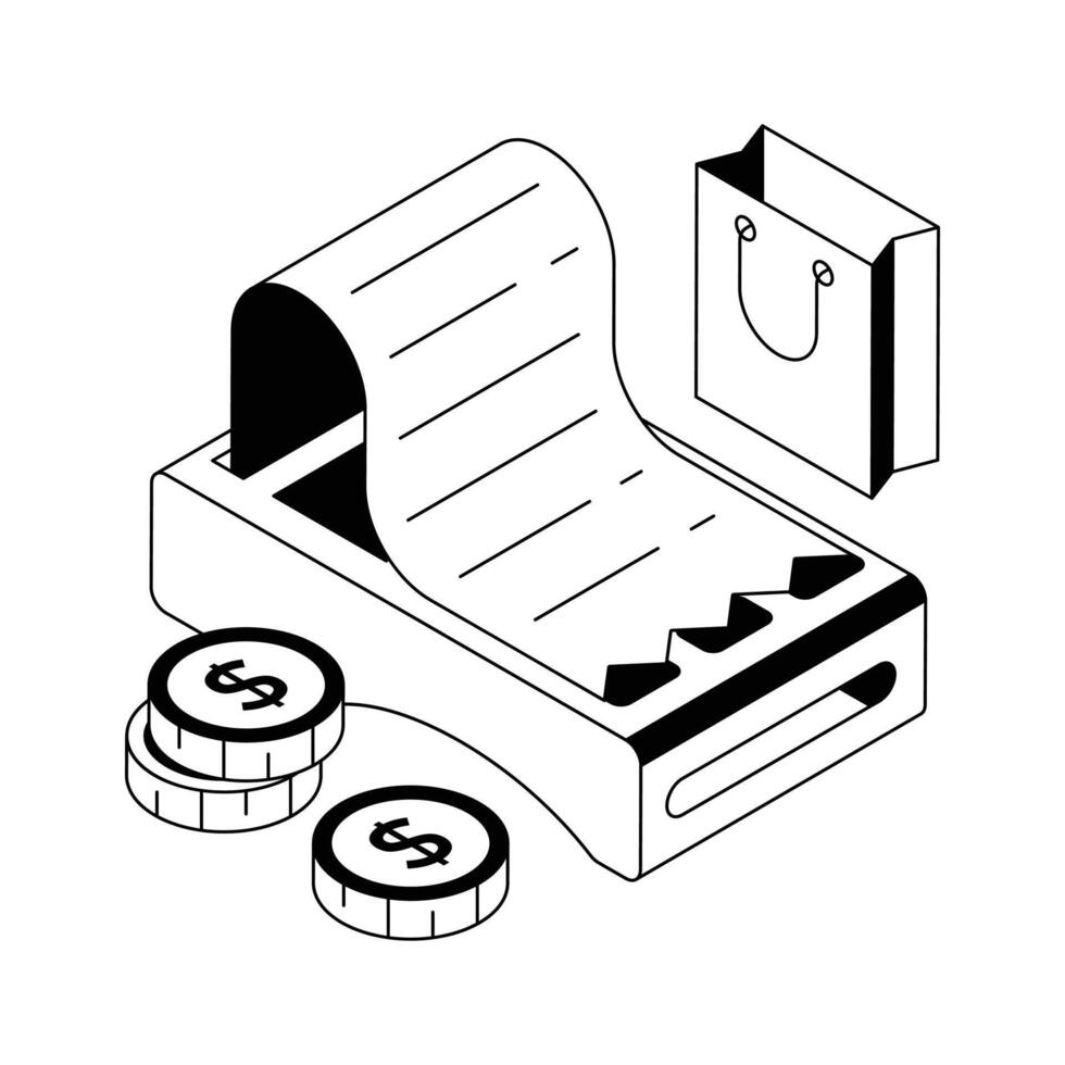 Online shopping bill icon amazingly designed in isometric outline style. vector