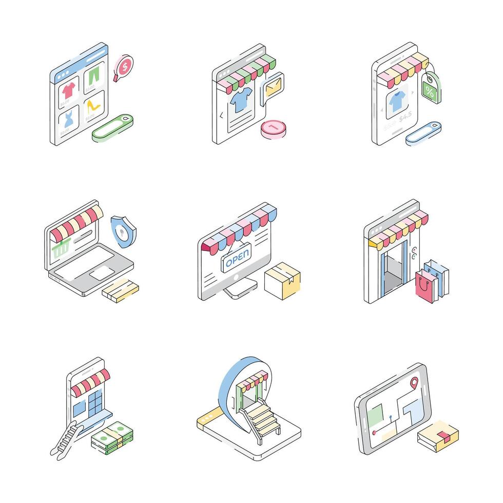 Check out collection of ecommerce isometric icons, ready for premium use vector