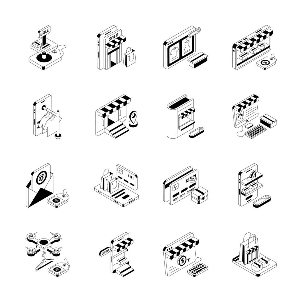 Here isa latest pack of online purchase isometric icons, easy to edit. vector
