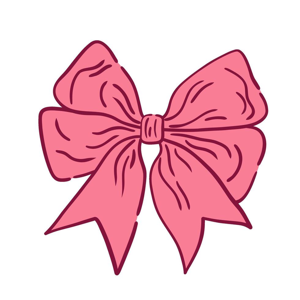 Coquette bow. Aesthetic elegant girly pink bow. Hand drawn vintage girly decor. Trendy element for Valentine day and wedding invitations, christmas cards vector