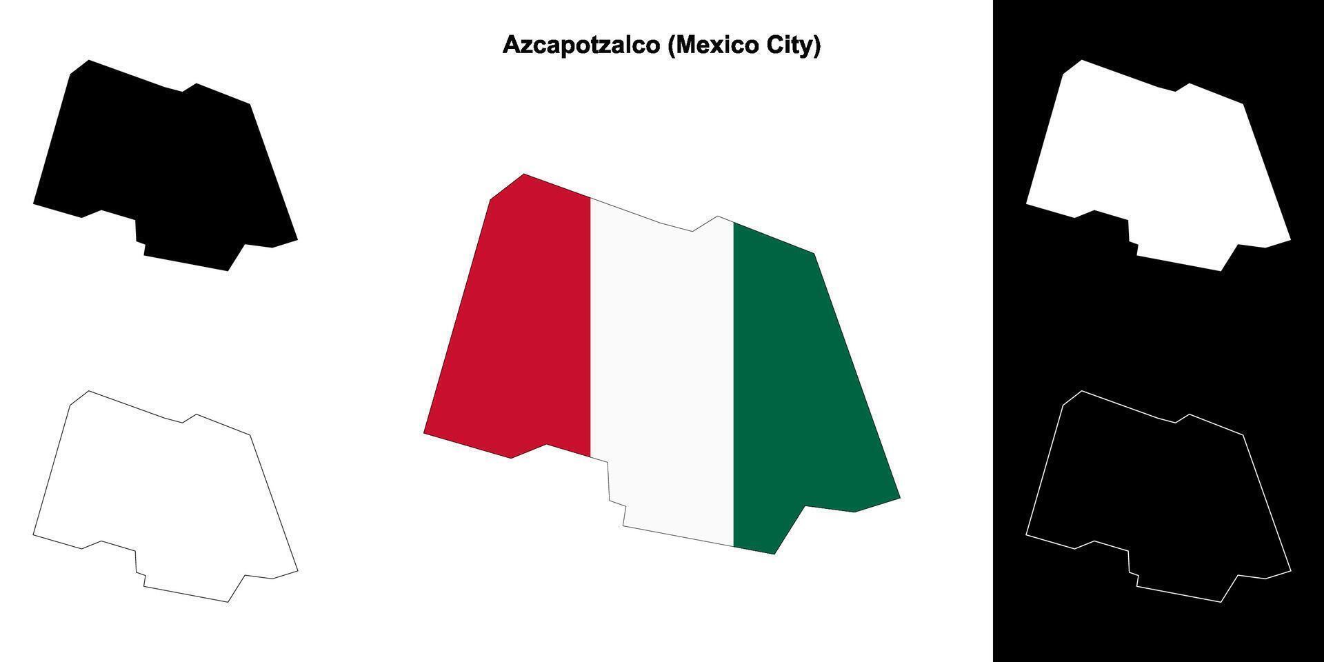 Azcapotzalco borough, Mexico City outline map set vector