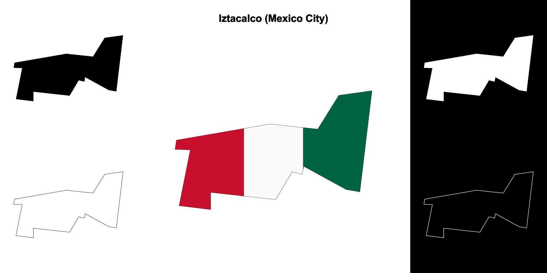 Iztacalco borough, Mexico City outline map set vector