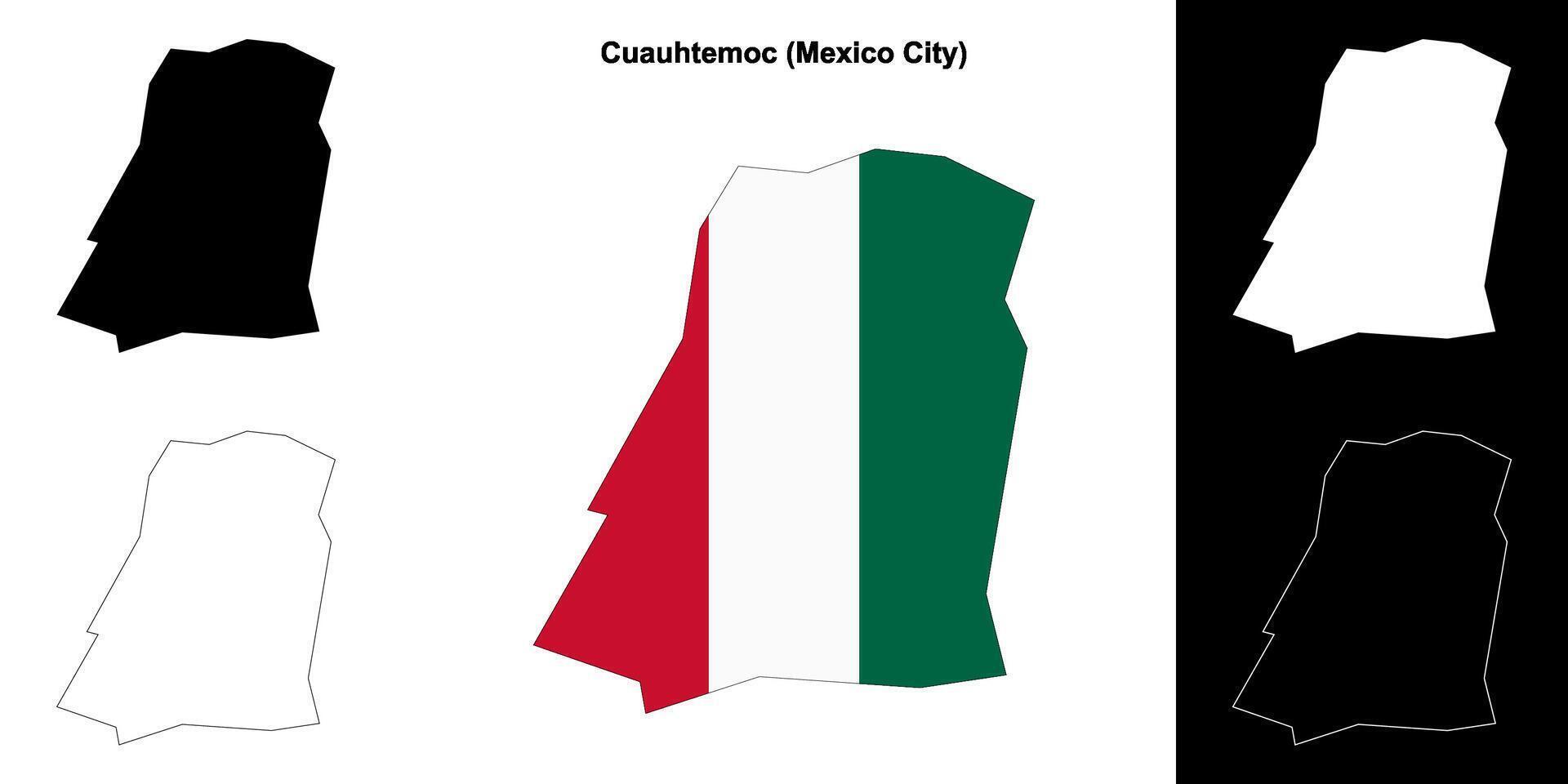 Cuauhtemoc borough, Mexico City outline map set vector