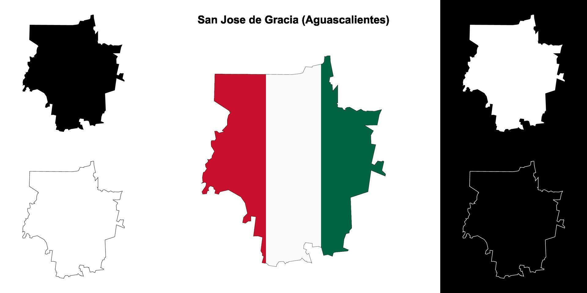 San Jose de Gracia municipality, Aguascalientes outline map set vector