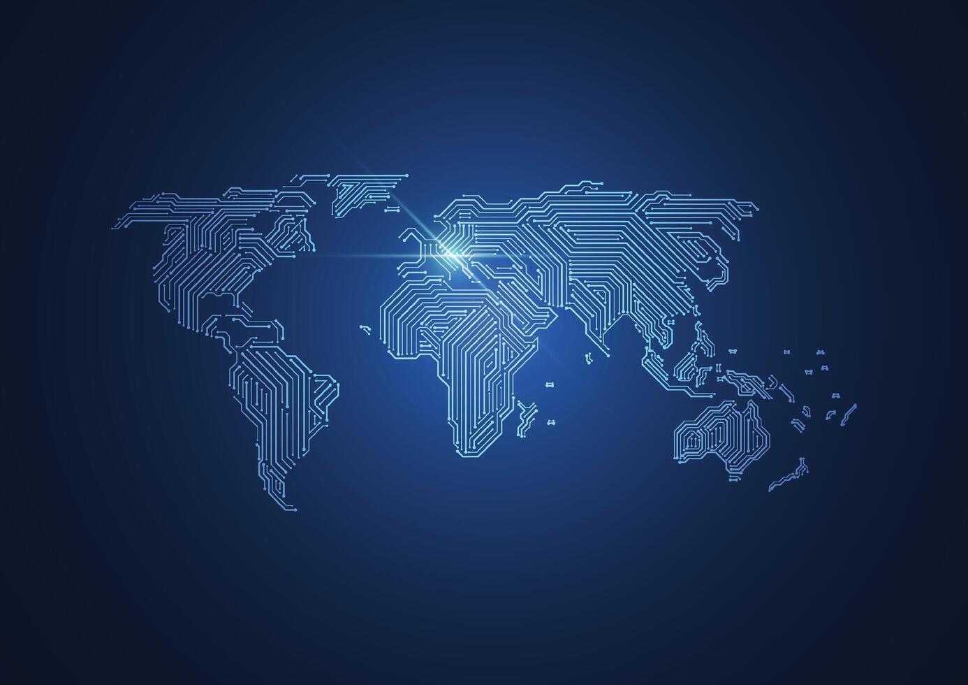 Abstract global network connection circuit design. World map technology business. Illustration vector