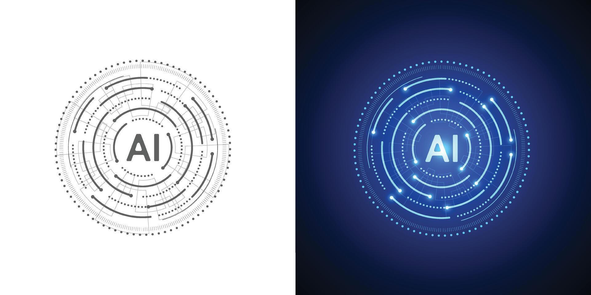 Artificial intelligence circuit line style. Machine learning design. vector