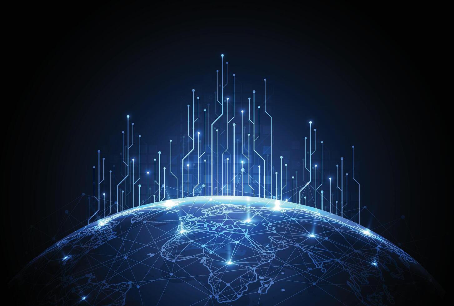 Global connection with circuit network design. World map point and line composition concept of global business. Illustration vector