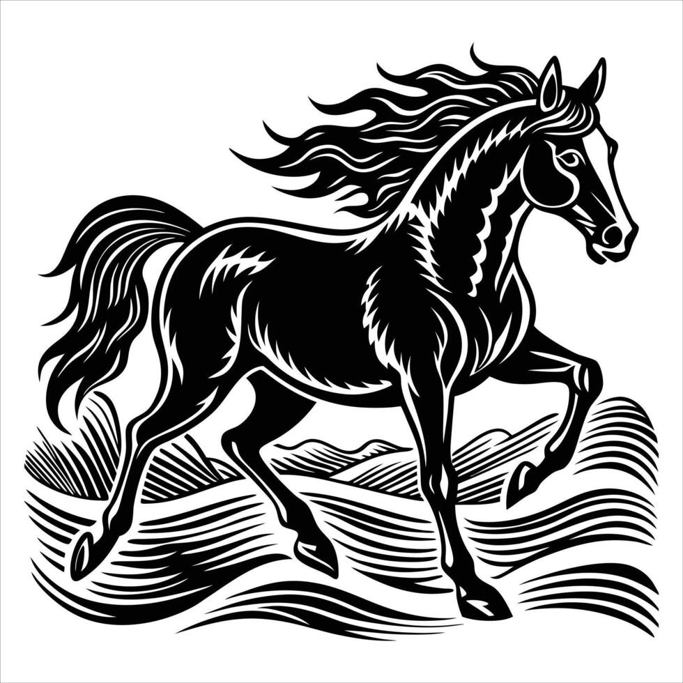 horse running on beach waves vector