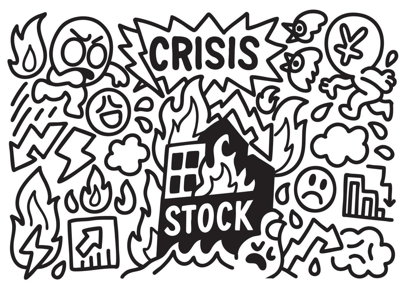 Crisis and stock market collapse doodle art vector