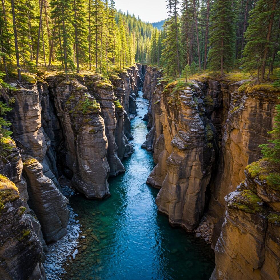 A river flowing through a canyon in the mountains photo