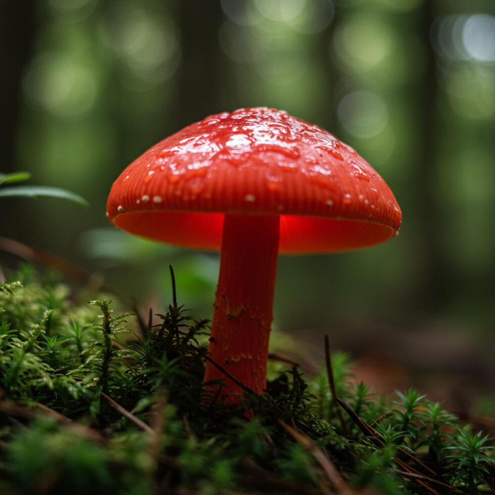 A red mushroom in the forest photo