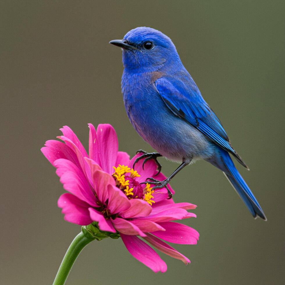 A blue bird on a pink flower photo