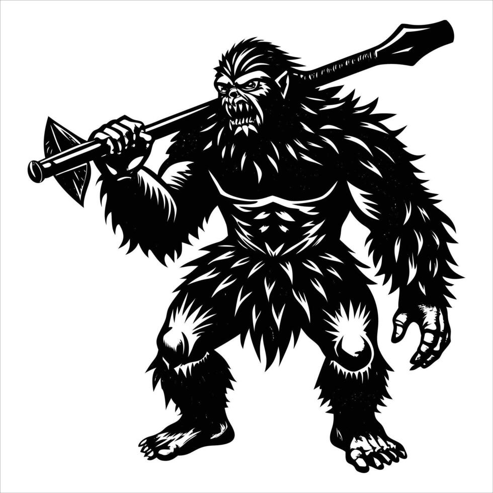 bigfoot wielding a weapon vector