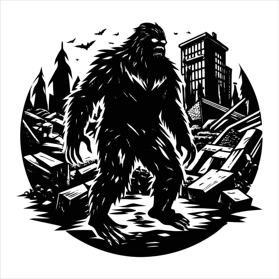 bigfoot in a post apocalyptic vector