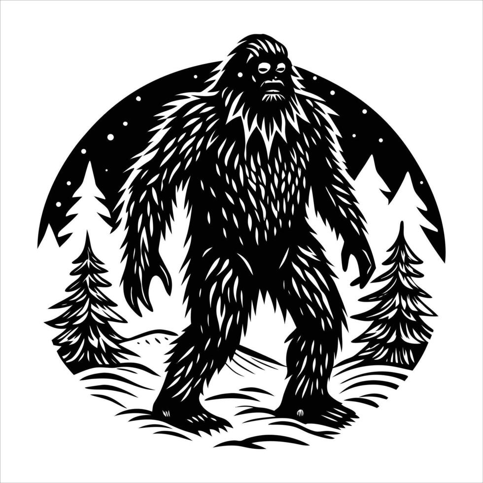 bigfoot in snowy mountains vector
