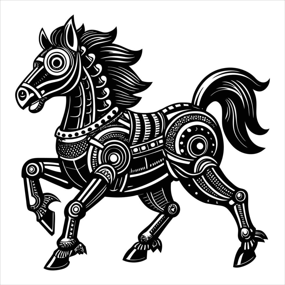 steampunk mechanical running horse vector