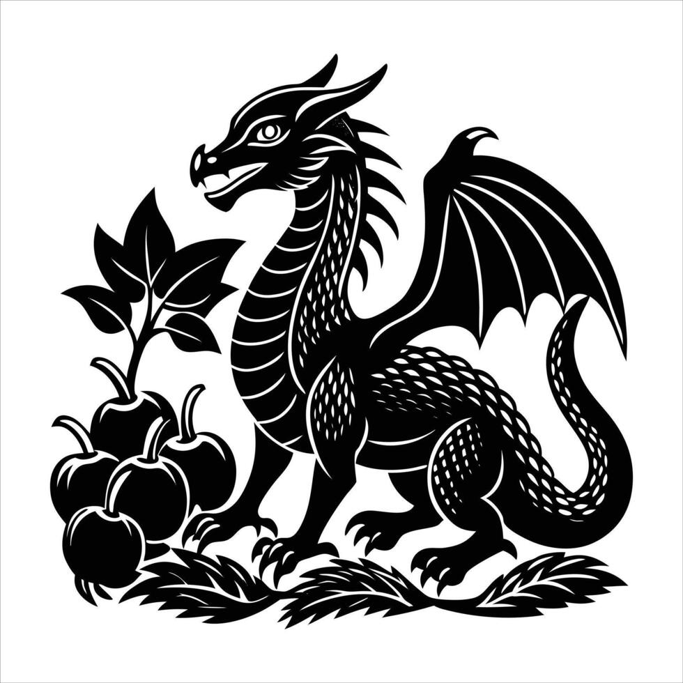 A black dragon silhouette on a white vector
