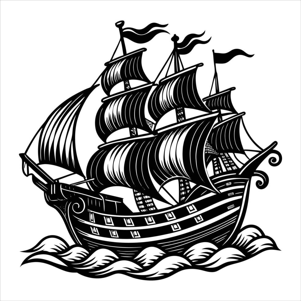 medieval naval galleon performing vector