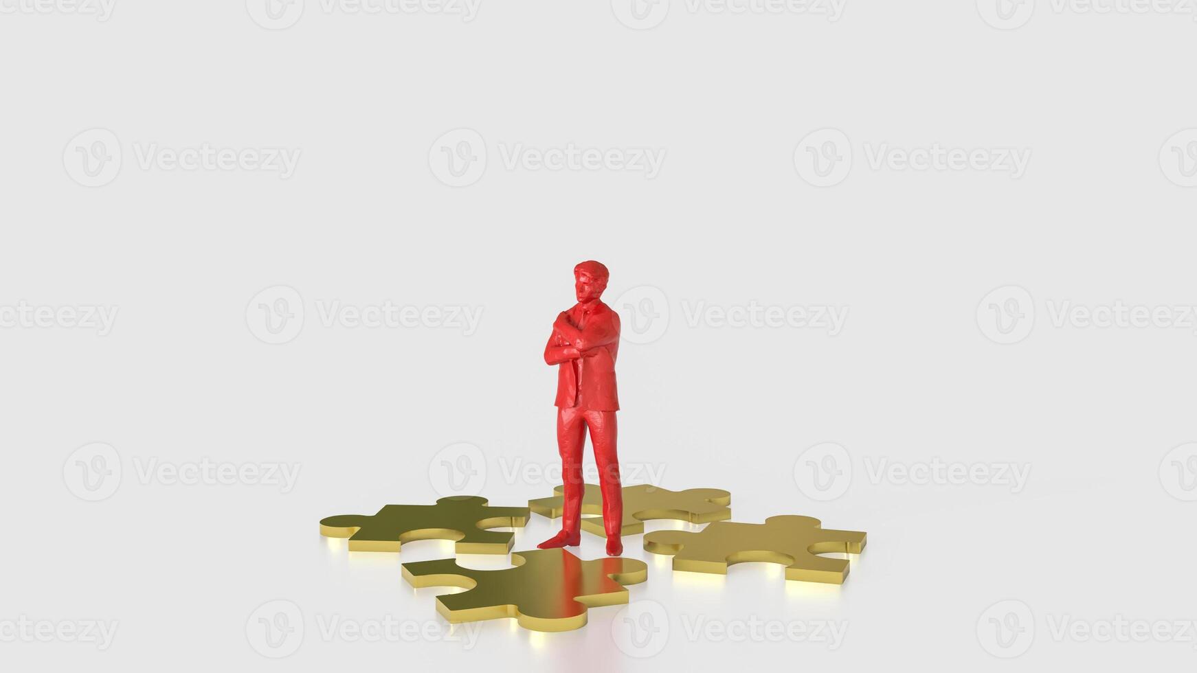 Red man and Jigsaw puzzle for Business concept 3d Rendering. . photo