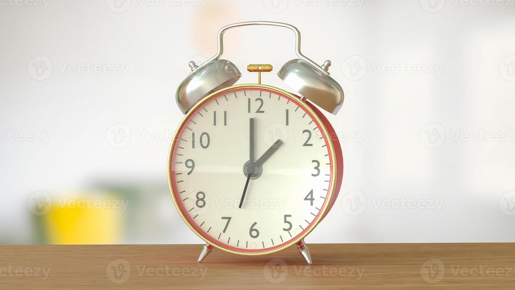 Clock on wood table for Time concept 3d Rendering. photo