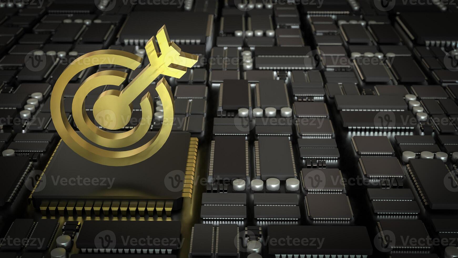The Gold target on mother board for Business or Technology concept 3d Rendering. photo