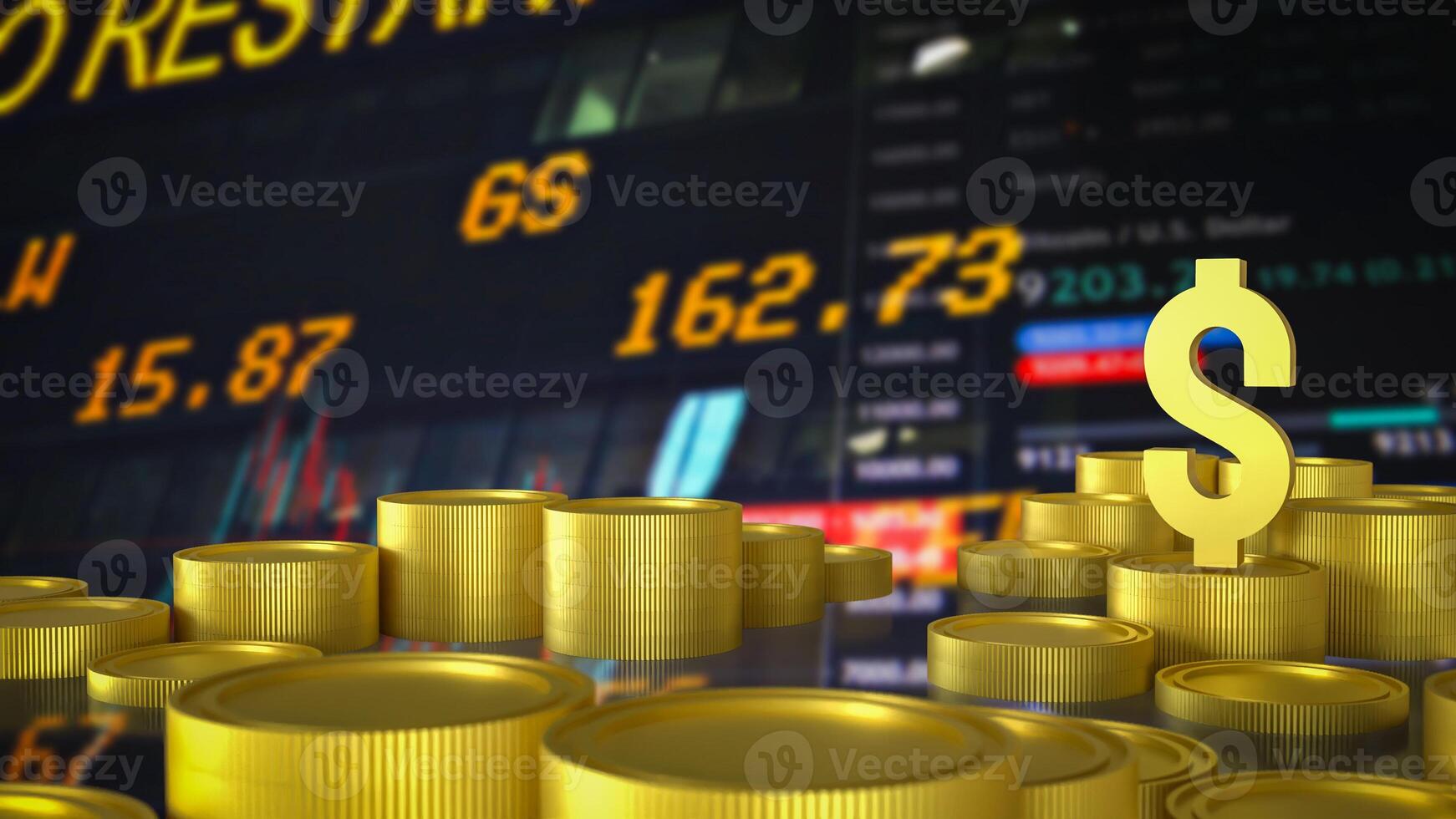 The Gold coins and dollar symbol for Business concept 3d Rendering. photo