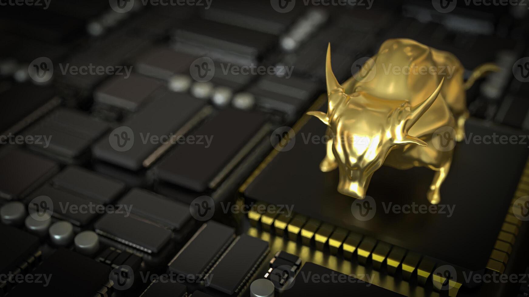 The Gold Bull on mother board for Business or Technology concept 3d Rendering. photo