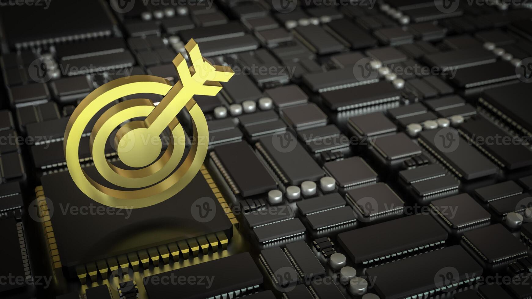 Gold target on mother board for Business or Technology concept 3d Rendering. . photo