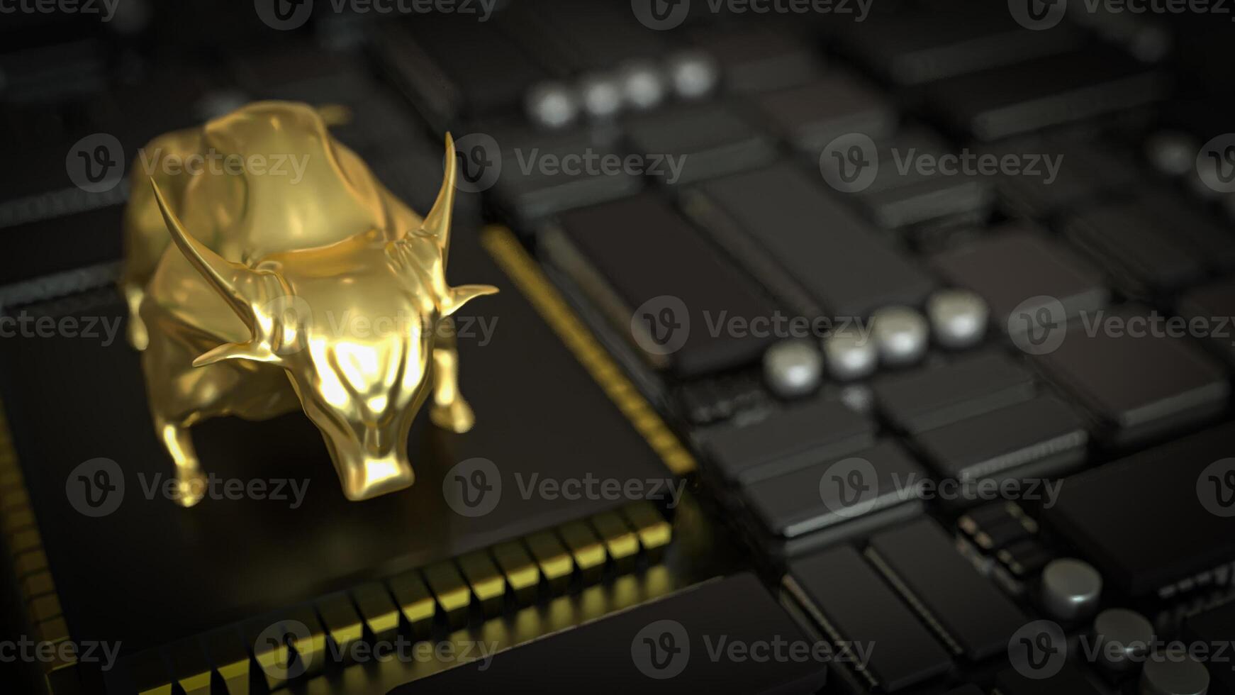 Gold Bull on mother board for Business or Technology concept 3d Rendering. photo