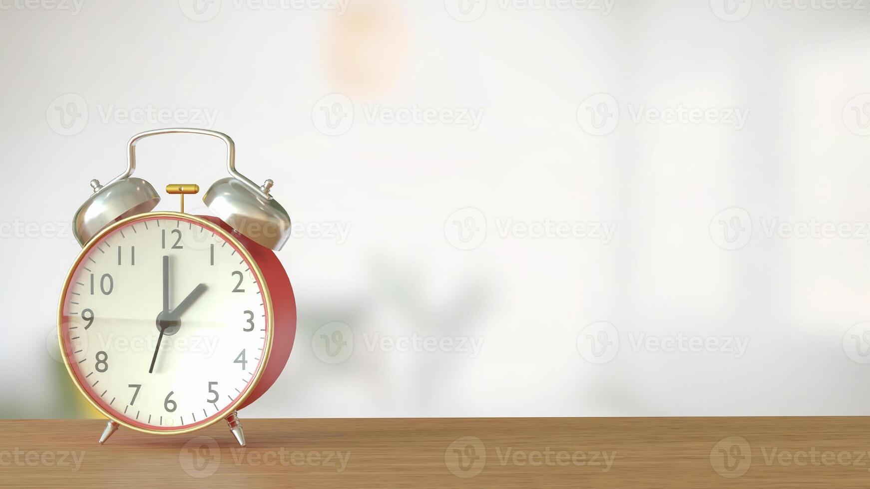 Clock on wood table for Time concept 3d Rendering . photo