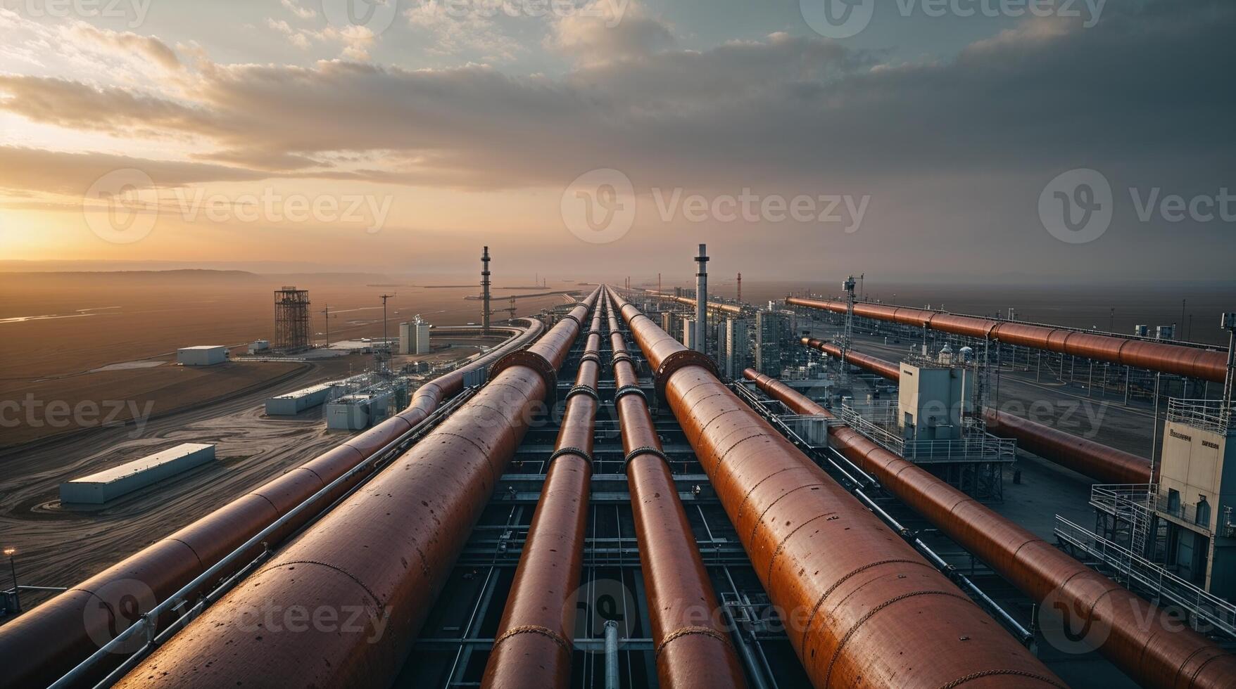 Oil pipeline at sunset photo