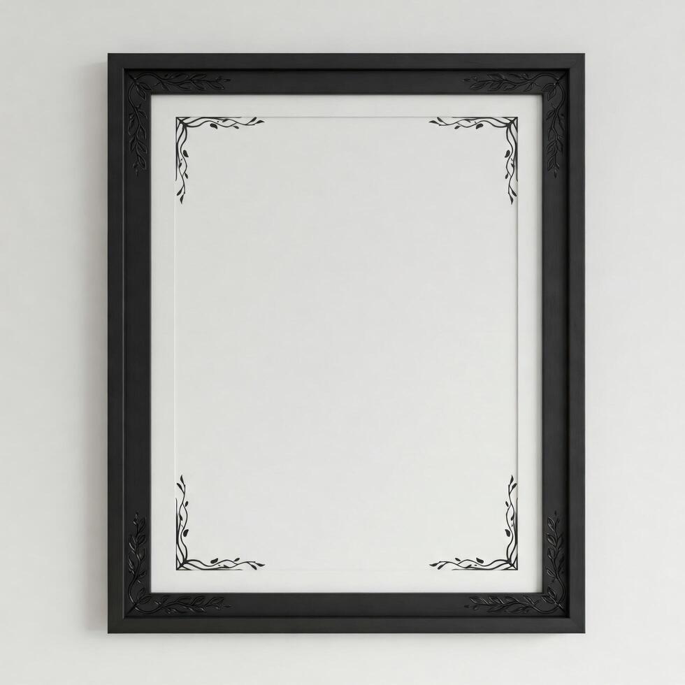Black framed blank art print on wall photo