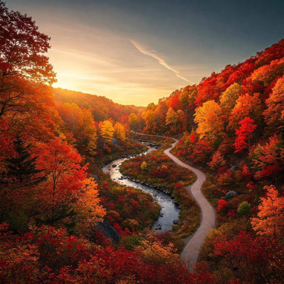 Autumnal Winding Road Through Colorful Gorge photo
