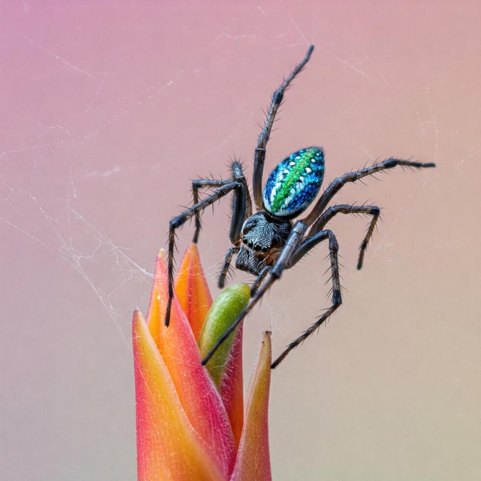 Colorful Spider on Flower Bud photo