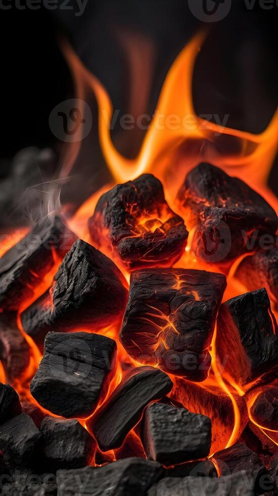 A Close-Up of Burning Charcoal Briquettes photo