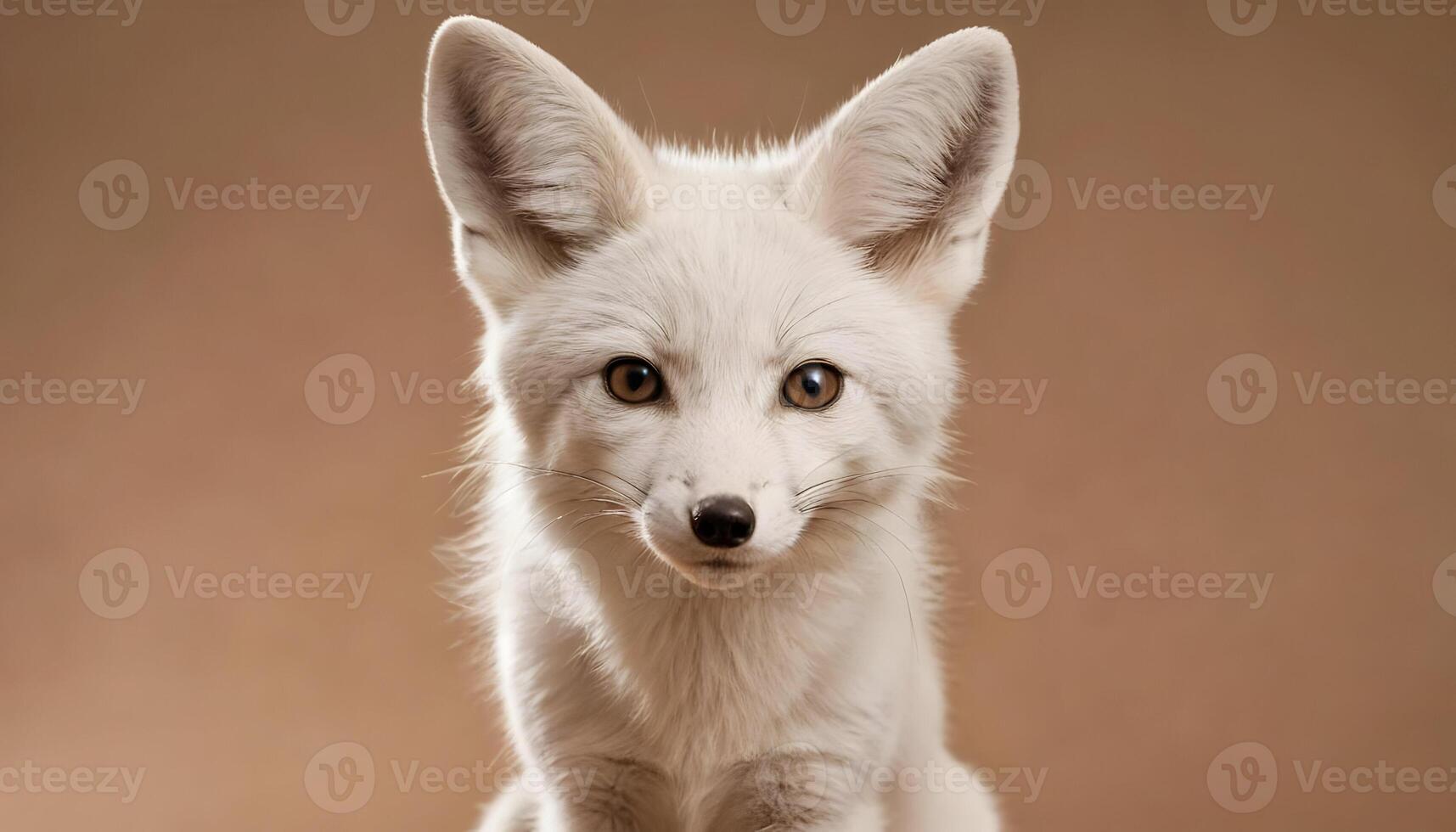 Stunning Portrait of a White Arctic Fox Against a Soft Brown Background A Captivating Image of Wildlife photo