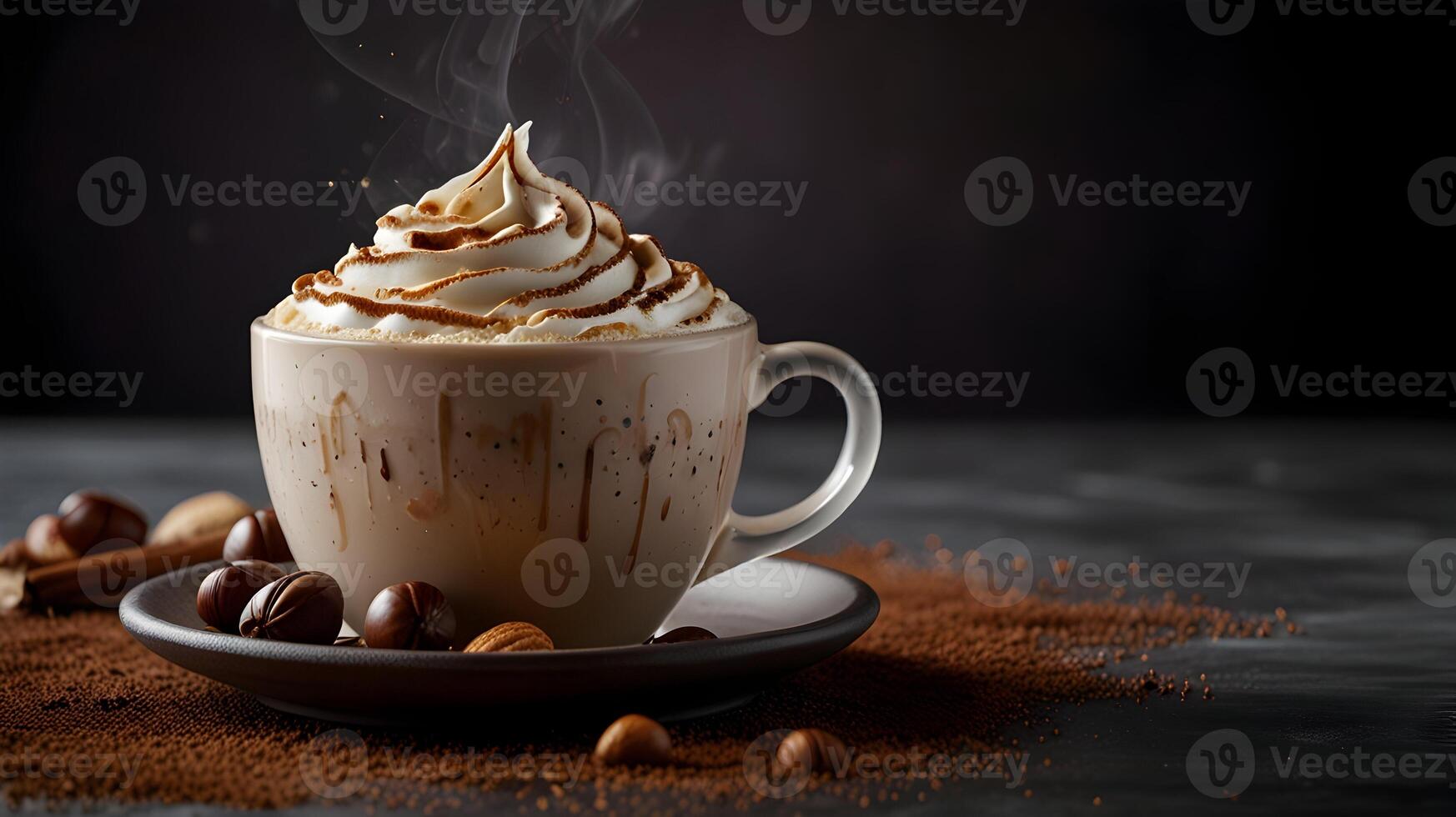 Steaming Whipped Coffee Drink Hazelnut Cocoa Indulgence Cozy Style photo