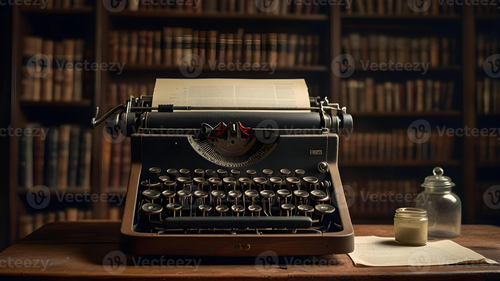 Vintage Typewriter Library Setting Dark Mood Antique Keys photo