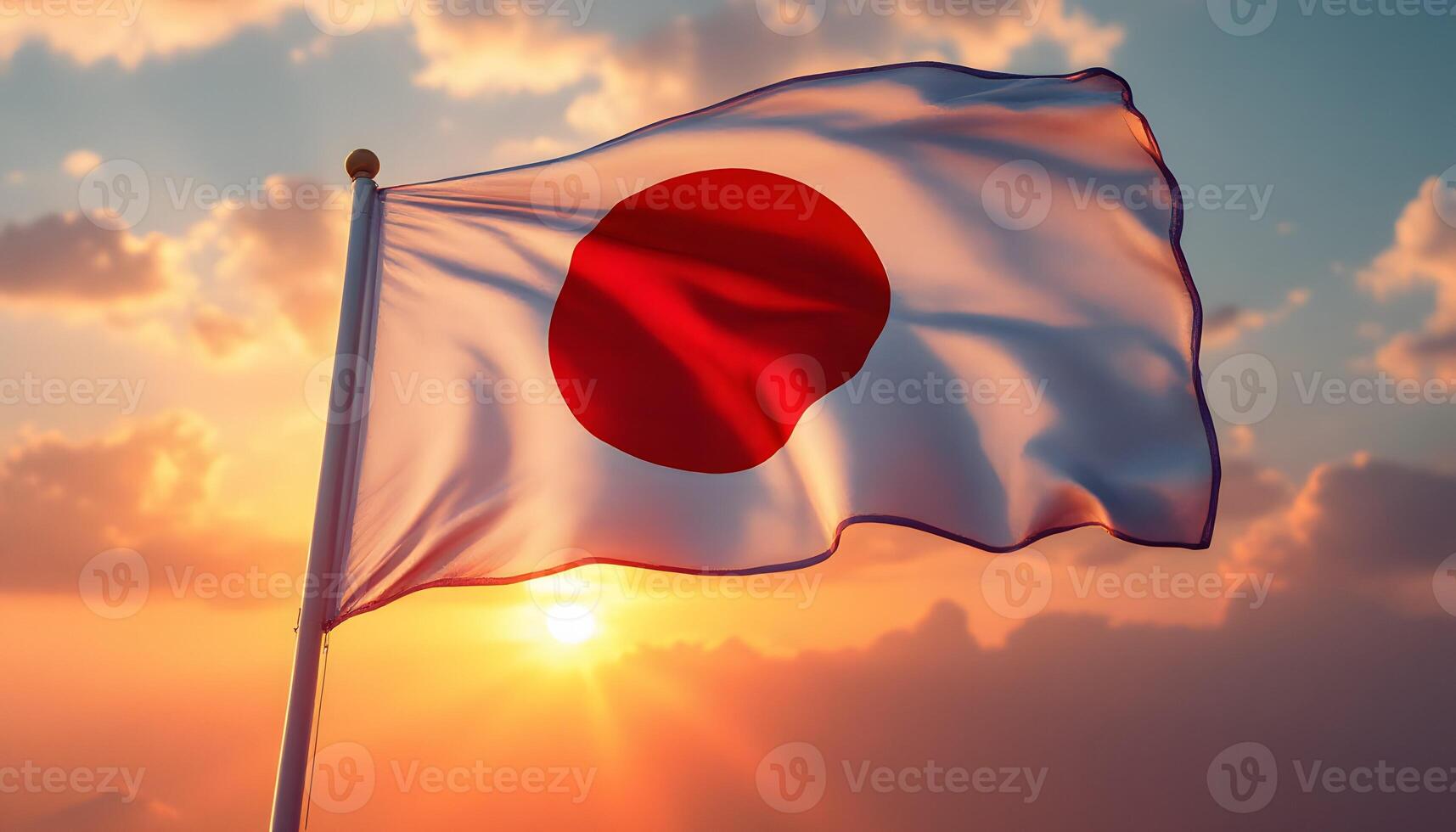 Waving Japanese flag with soft sunset glow photo