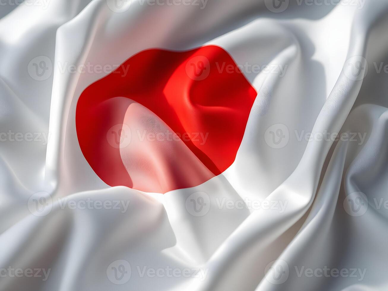 Close view of Japanese flag with curled satin fabric photo