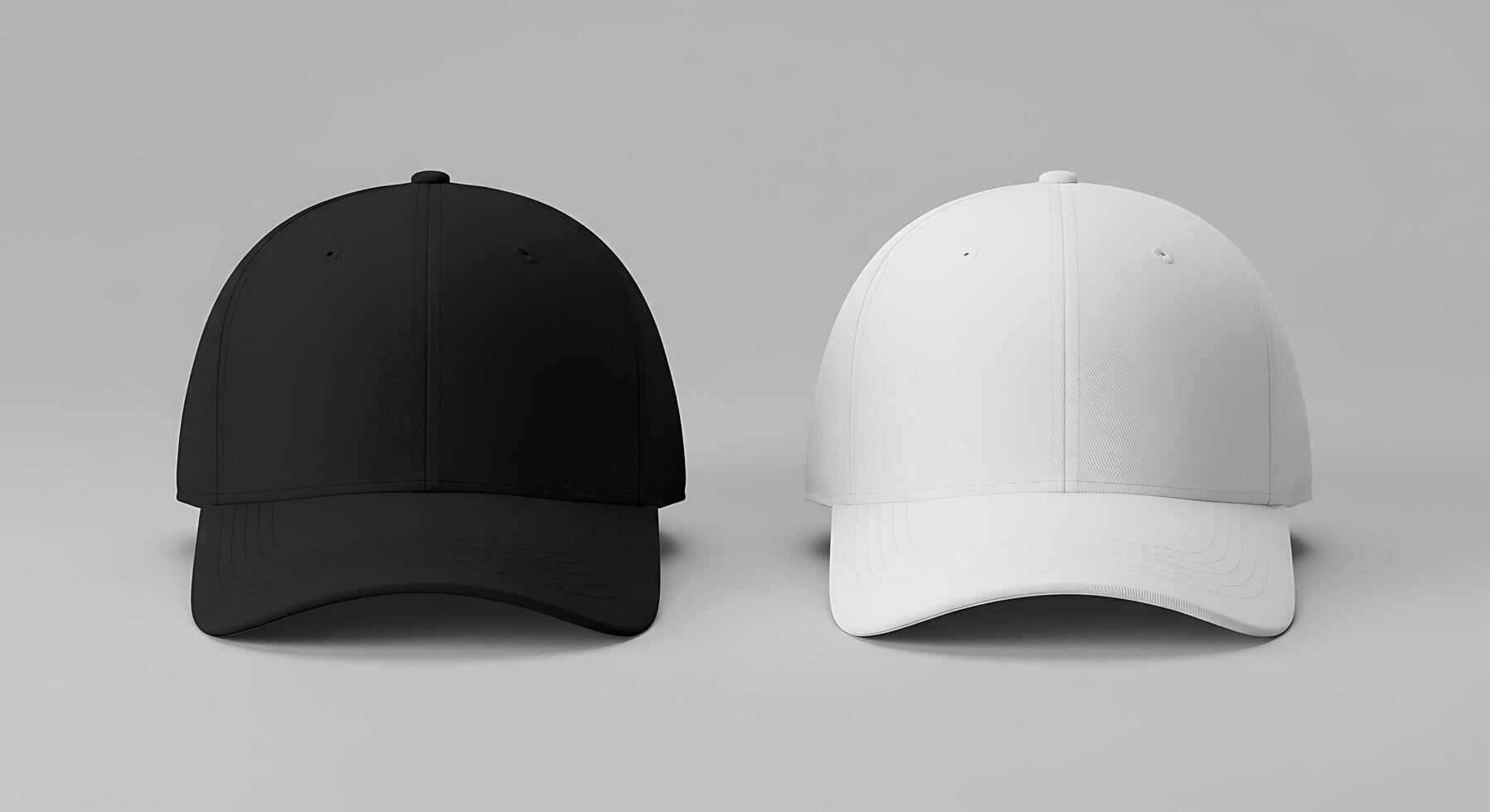 Two Baseball Caps Black and White Colors Mockup for Branding photo