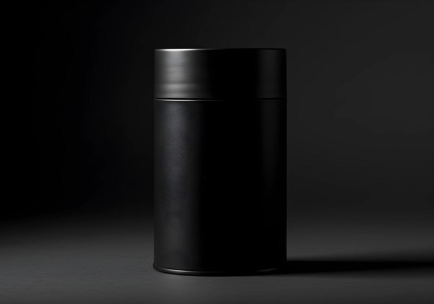 Black Cylindrical Container on Black Background with a Sleek Modern Design photo