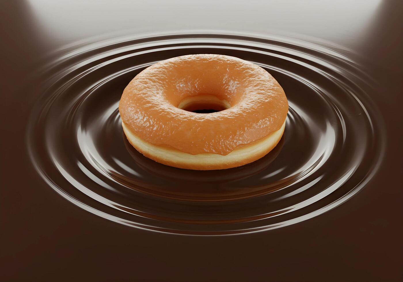 Glazed Donut Floating on Chocolate with Circular Ripple Effect Background photo