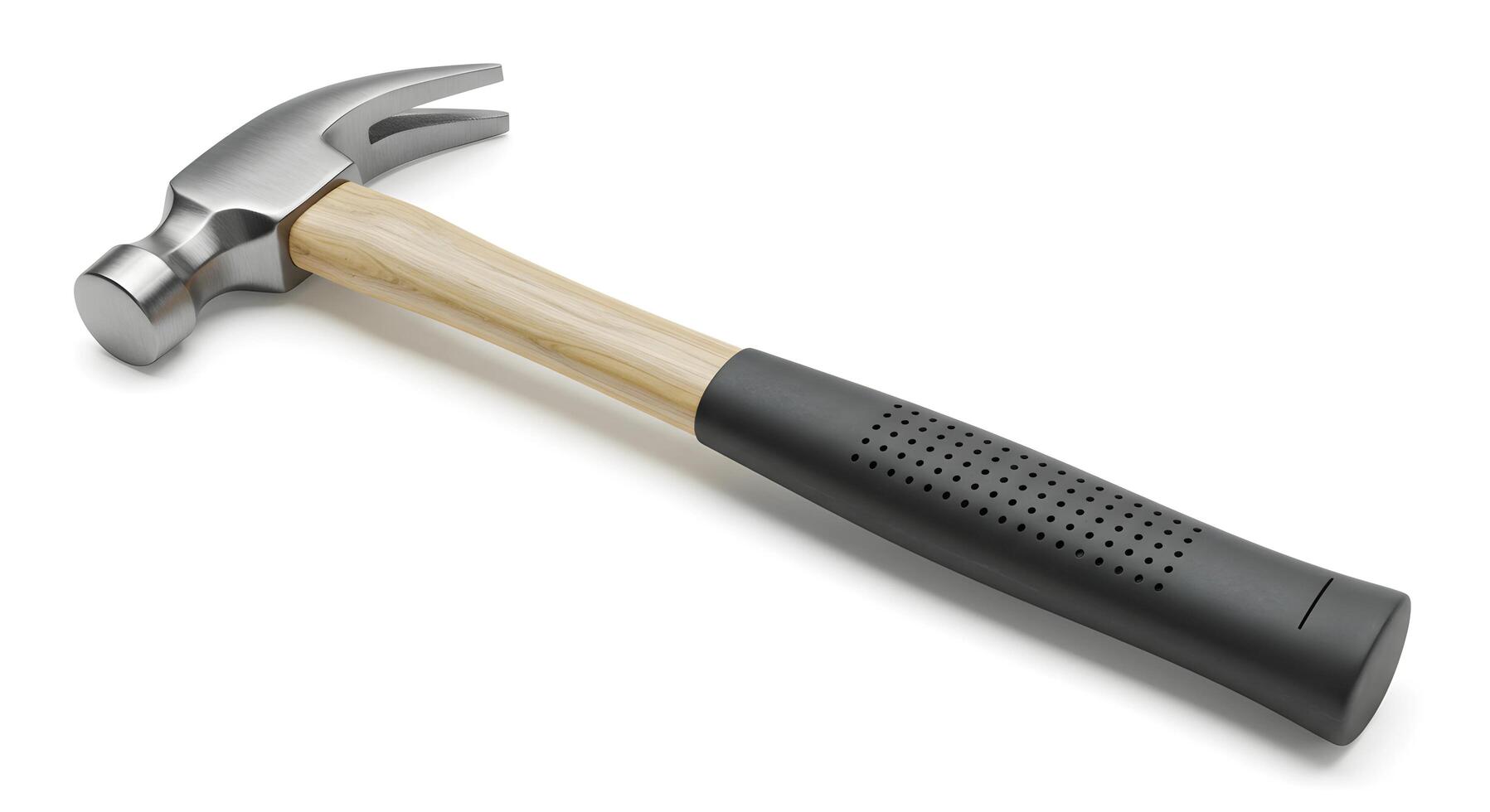 Modern Claw Hammer with Wooden Handle and Black Grip on White photo