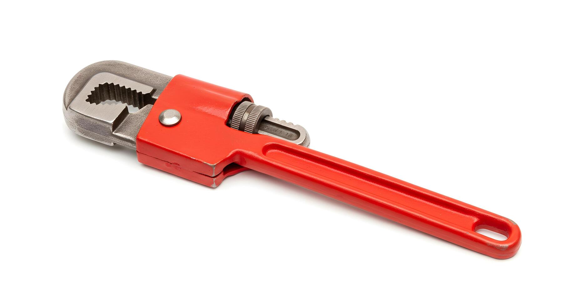 Red Pipe Wrench Tool Isolated on White Background for Plumbing Work photo