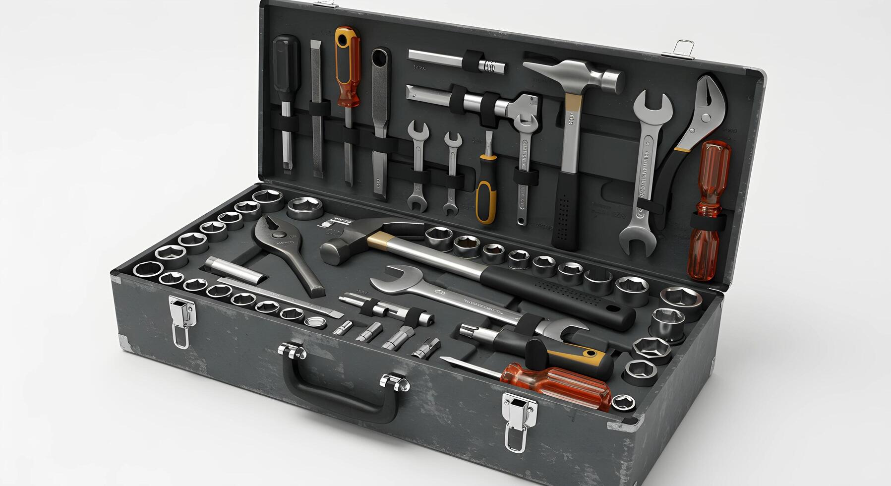 Metal Toolbox with Variety of Hand Tools for Home Repair Project photo