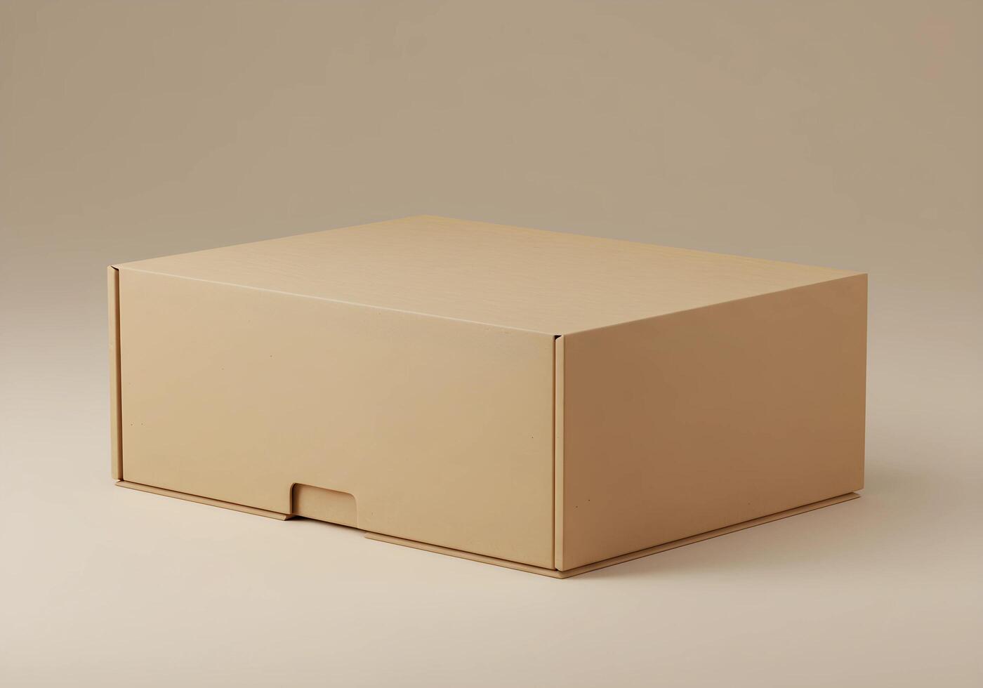 Closed Cardboard Box on Neutral Background for Shipping or Storage Solutions photo